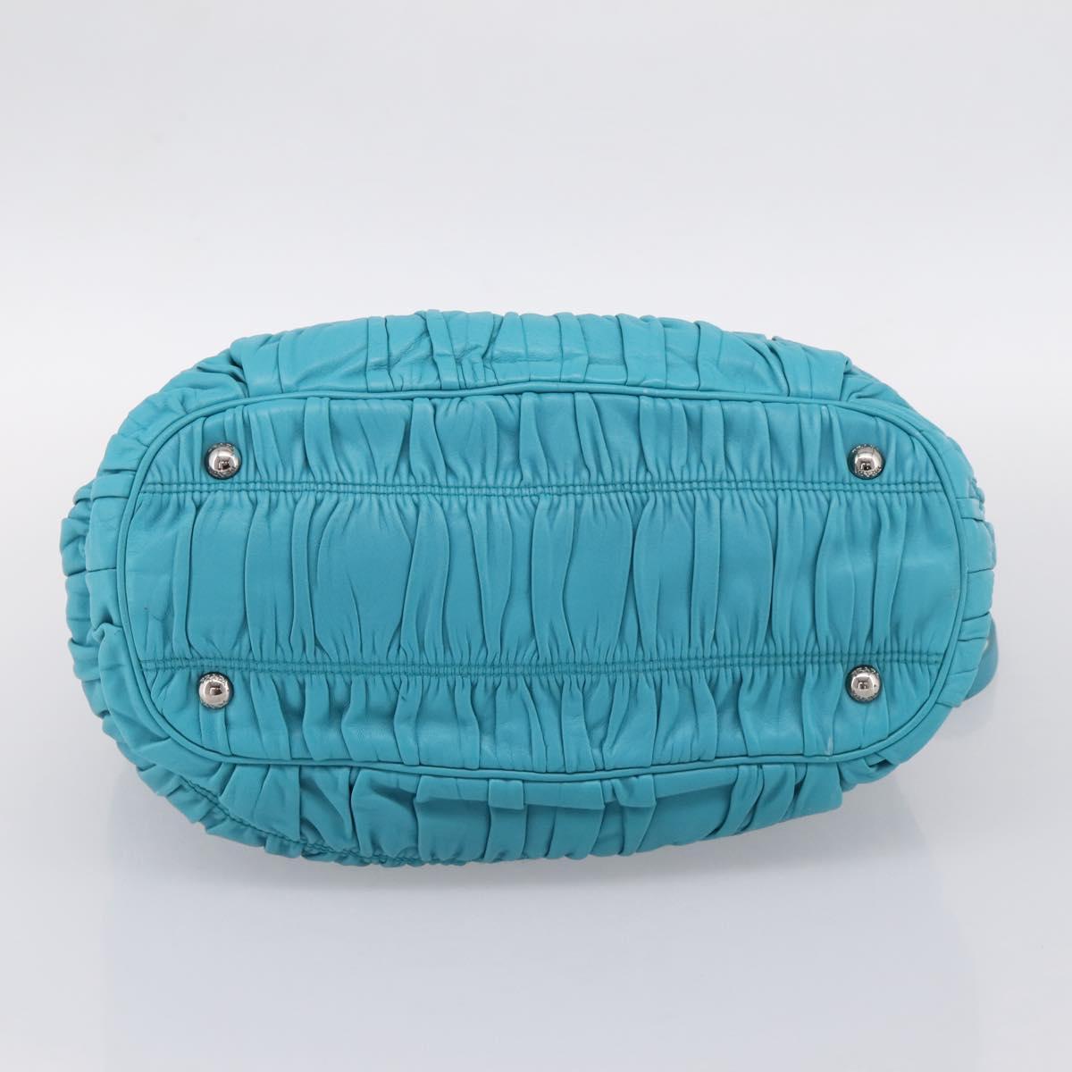 PRADA Matelasse Hand Bag Nylon 2way Turquoise Blue Silver Auth 202888V