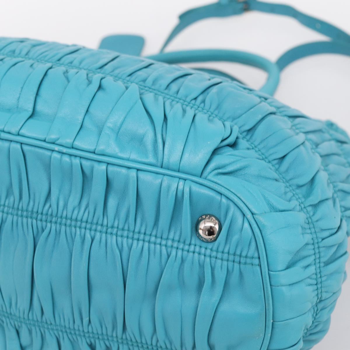 PRADA Matelasse Hand Bag Nylon 2way Turquoise Blue Silver Auth 202888V