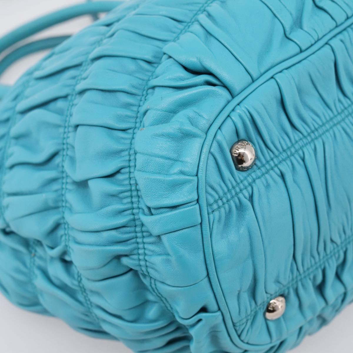 PRADA Matelasse Hand Bag Nylon 2way Turquoise Blue Silver Auth 202888V