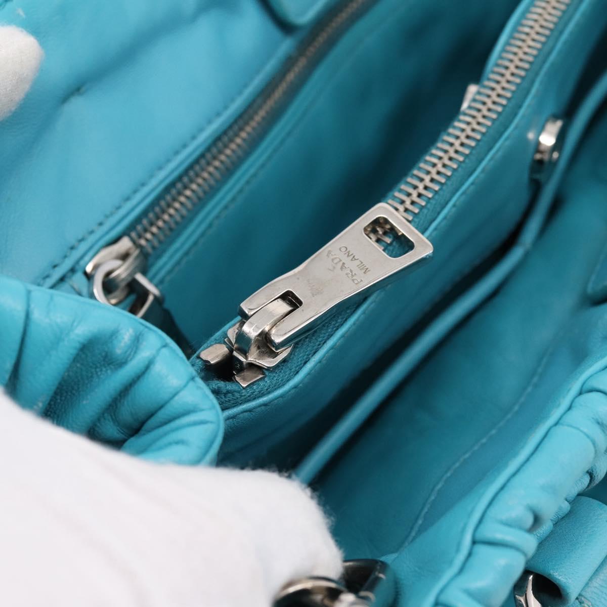 PRADA Matelasse Hand Bag Nylon 2way Turquoise Blue Silver Auth 202888V