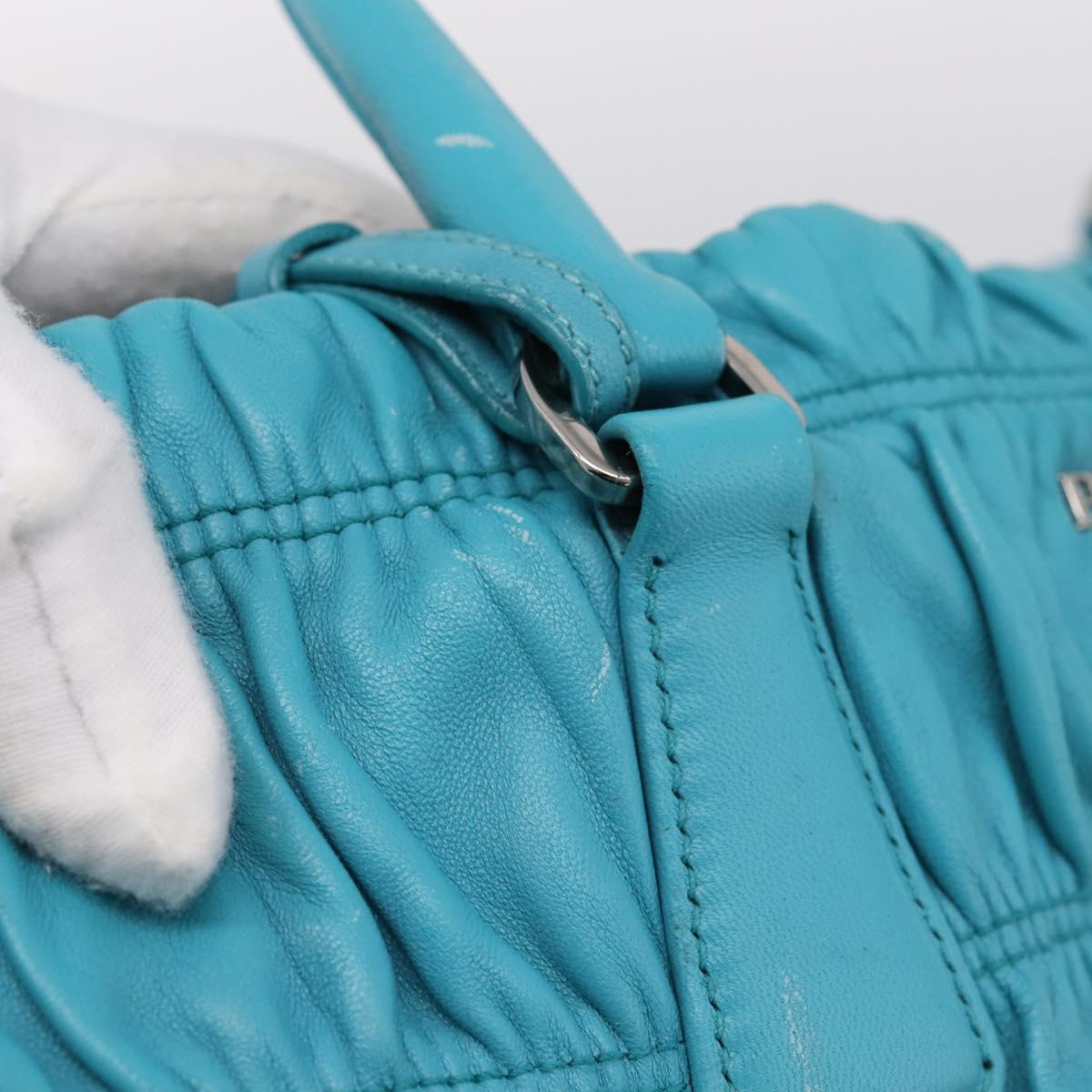 PRADA Matelasse Hand Bag Nylon 2way Turquoise Blue Silver Auth 202888V