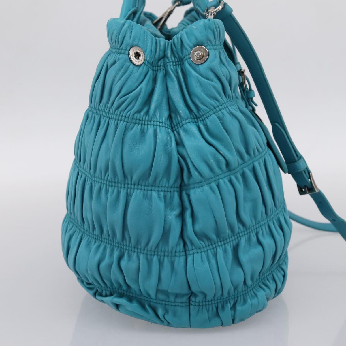 PRADA Matelasse Hand Bag Nylon 2way Turquoise Blue Silver Auth 202888V
