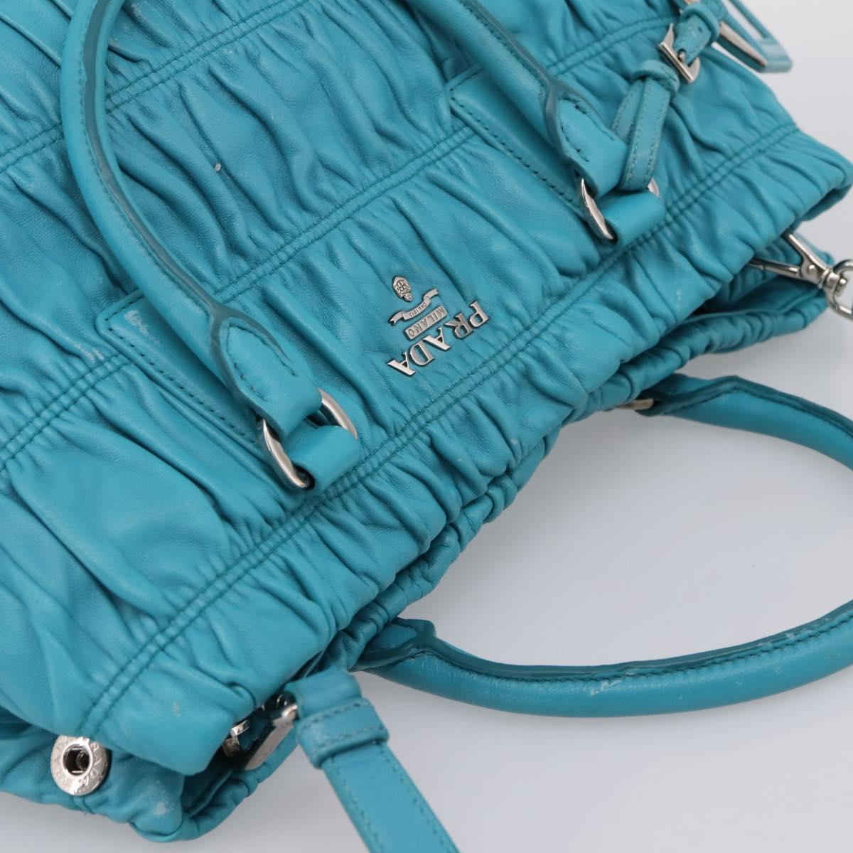 PRADA Matelasse Hand Bag Nylon 2way Turquoise Blue Silver Auth 202888V