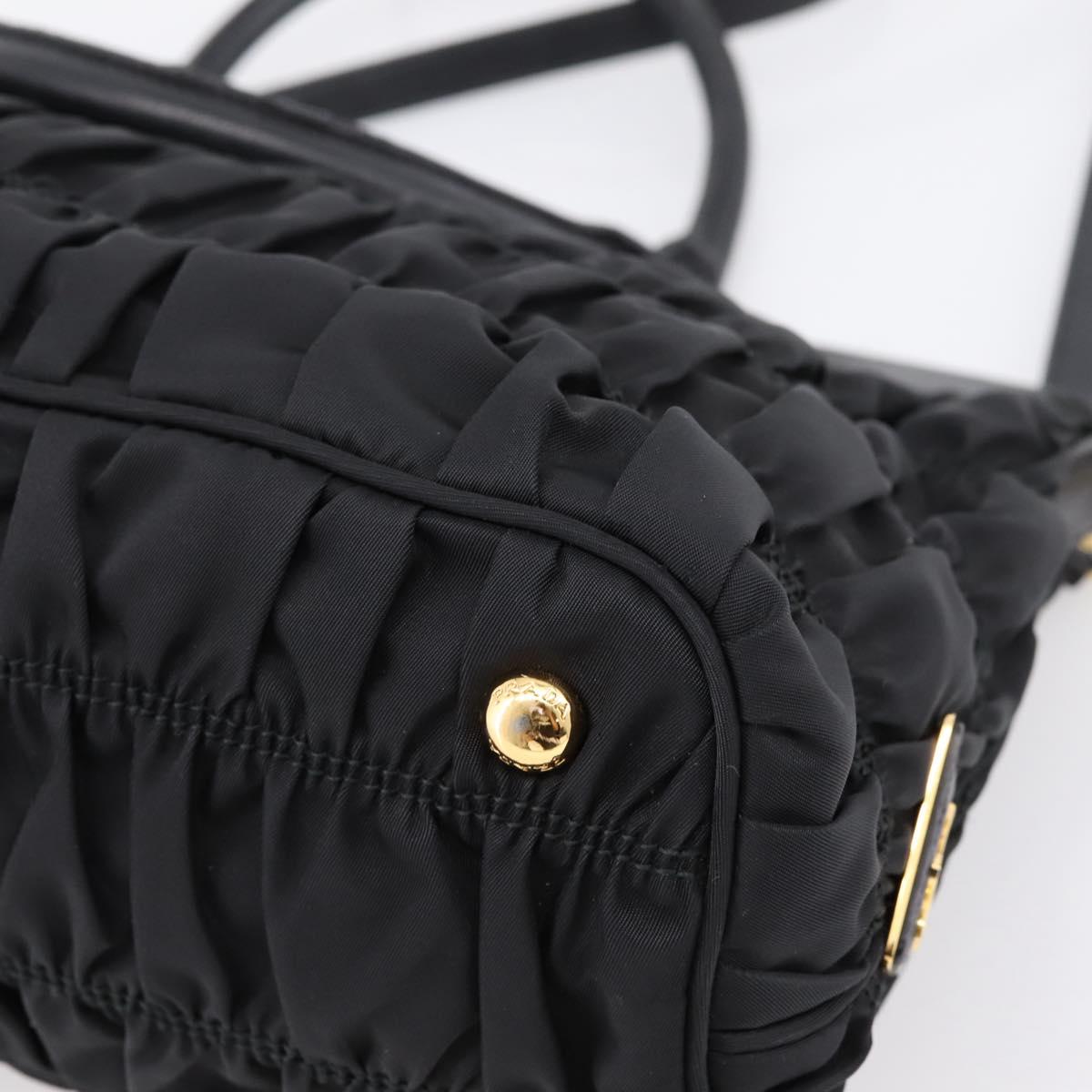 PRADA Gathered Hand Bag Nylon 2way Black Gold Auth 202889A