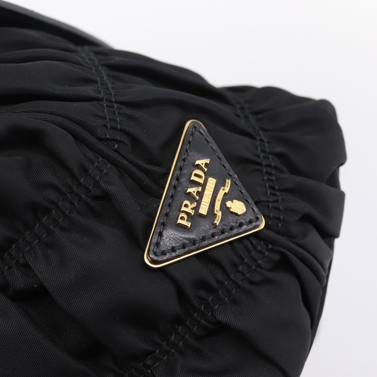 PRADA Gathered Hand Bag Nylon 2way Black Gold Auth 202889A