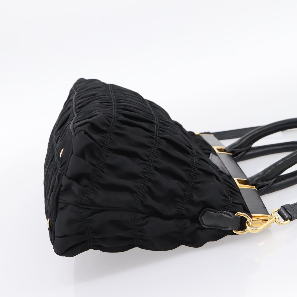 PRADA Gathered Hand Bag Nylon 2way Black Gold Auth 202889A