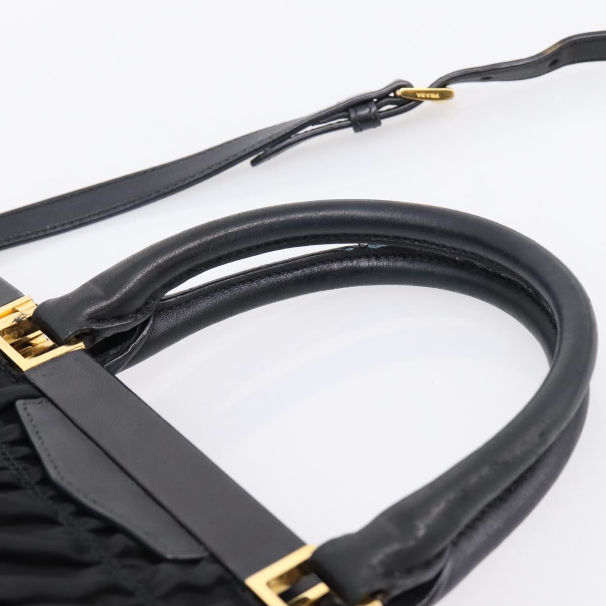 PRADA Gathered Hand Bag Nylon 2way Black Gold Auth 202889A