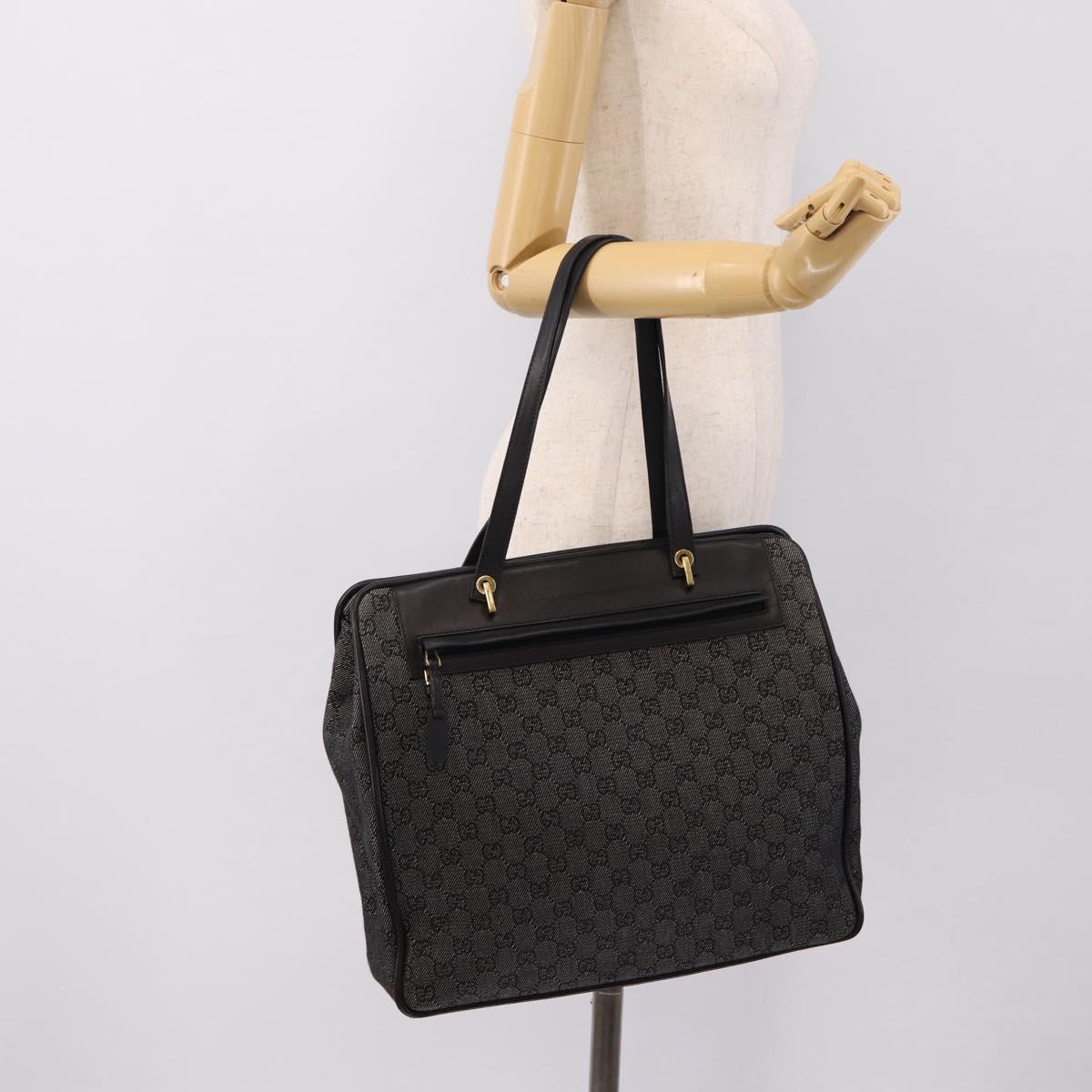 GUCCI GG Canvas Tote Bag Black Gold 92731 Auth 202890A