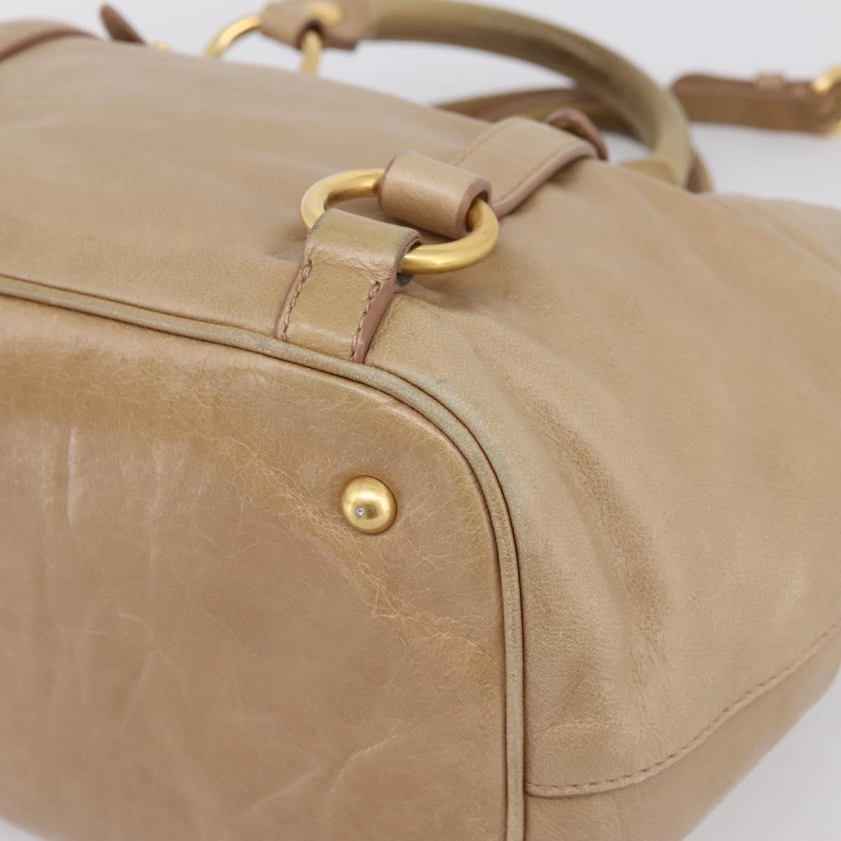 Miu Miu Hand Bag Vitellolux 2way Beige Gold Auth 202892V