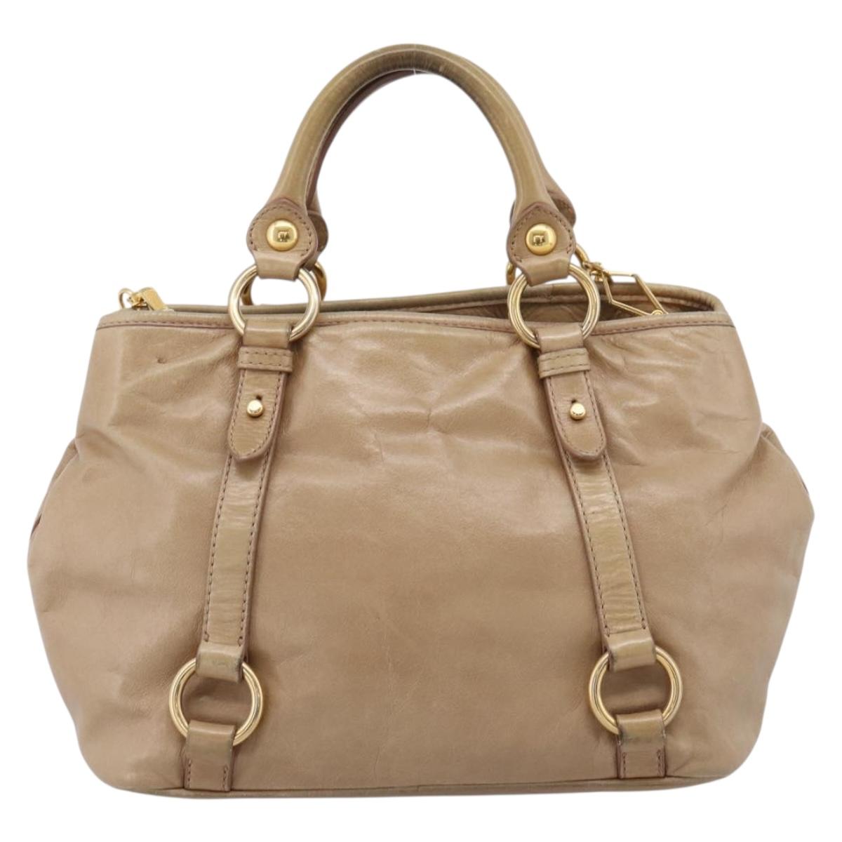 Miu Miu Hand Bag Vitellolux 2way Beige Gold Auth 202892V