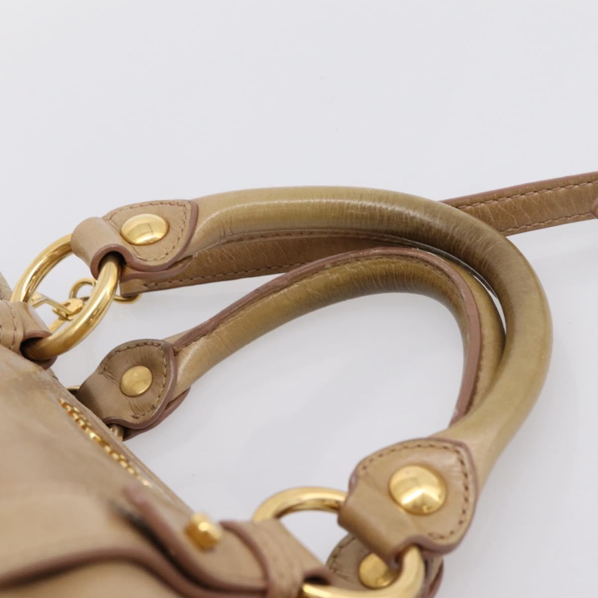 Miu Miu Hand Bag Vitellolux 2way Beige Gold Auth 202892V