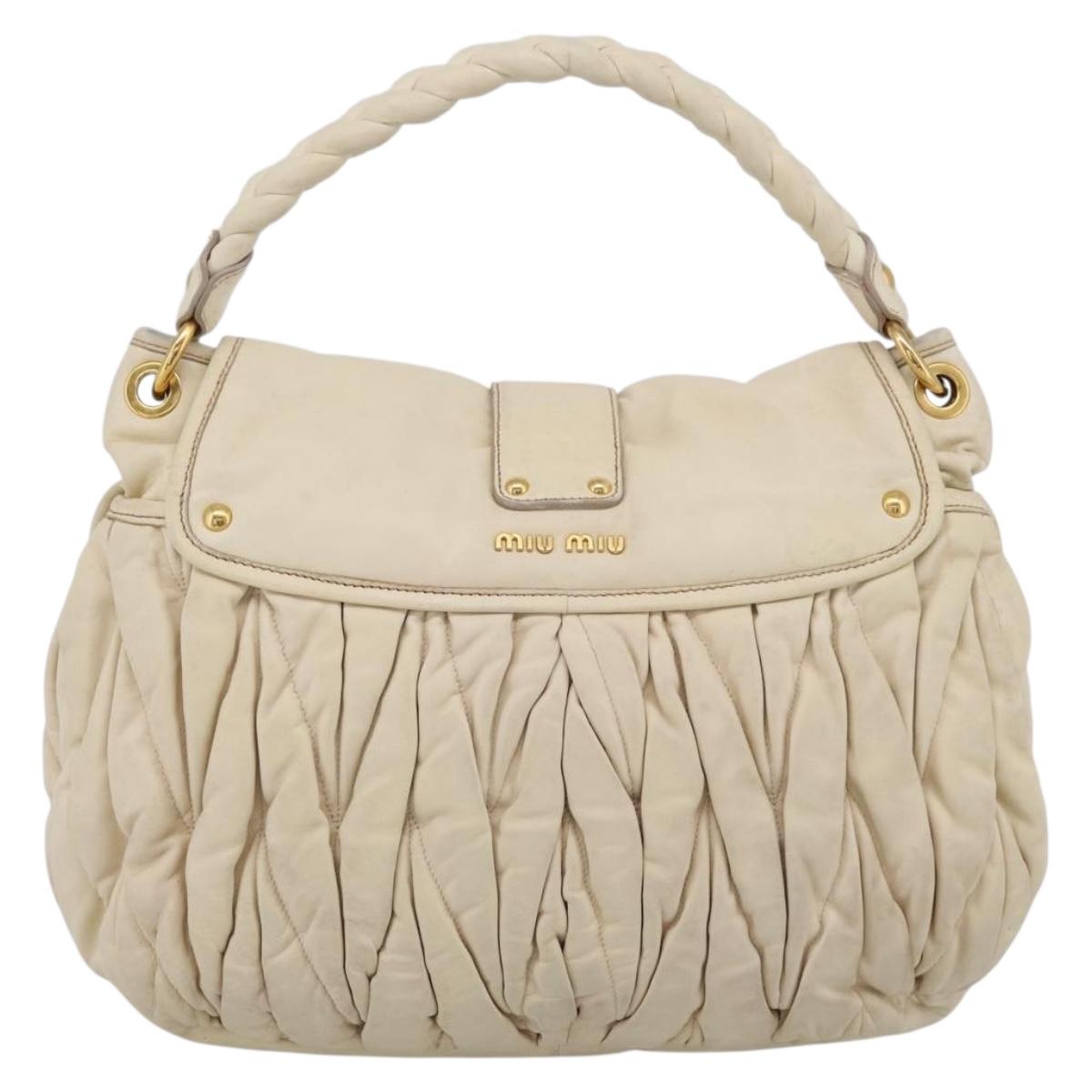 Miu Miu Matelasse Hand Bag Leather 2way Ivory Gold Auth 202893A
