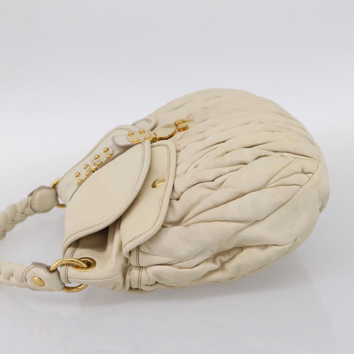 Miu Miu Matelasse Hand Bag Leather 2way Ivory Gold Auth 202893A