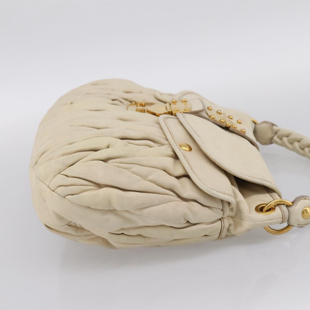 Miu Miu Matelasse Hand Bag Leather 2way Ivory Gold Auth 202893A