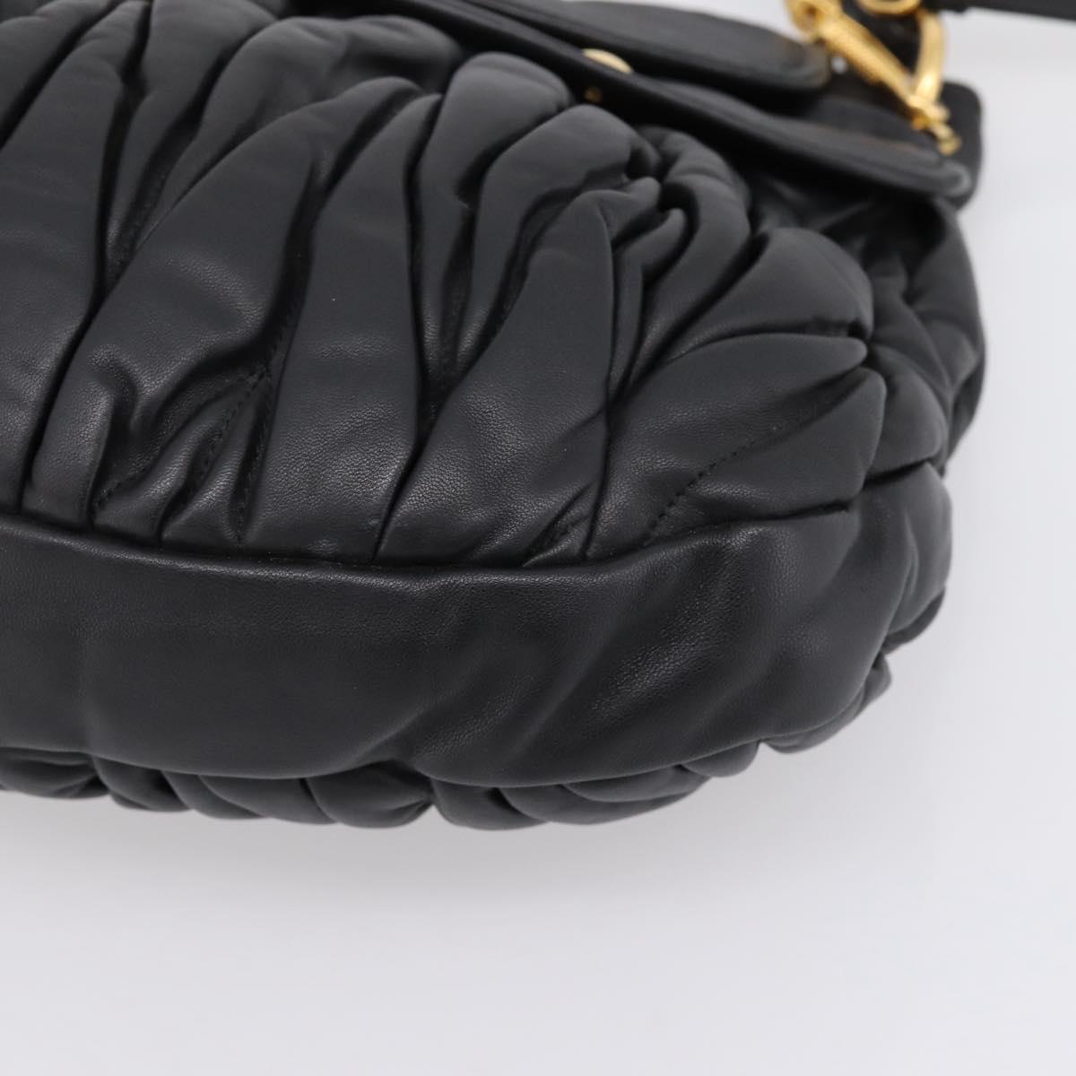 Miu Miu Matelasse Shoulder Bag Leather 2way Black Gold Auth 202894V
