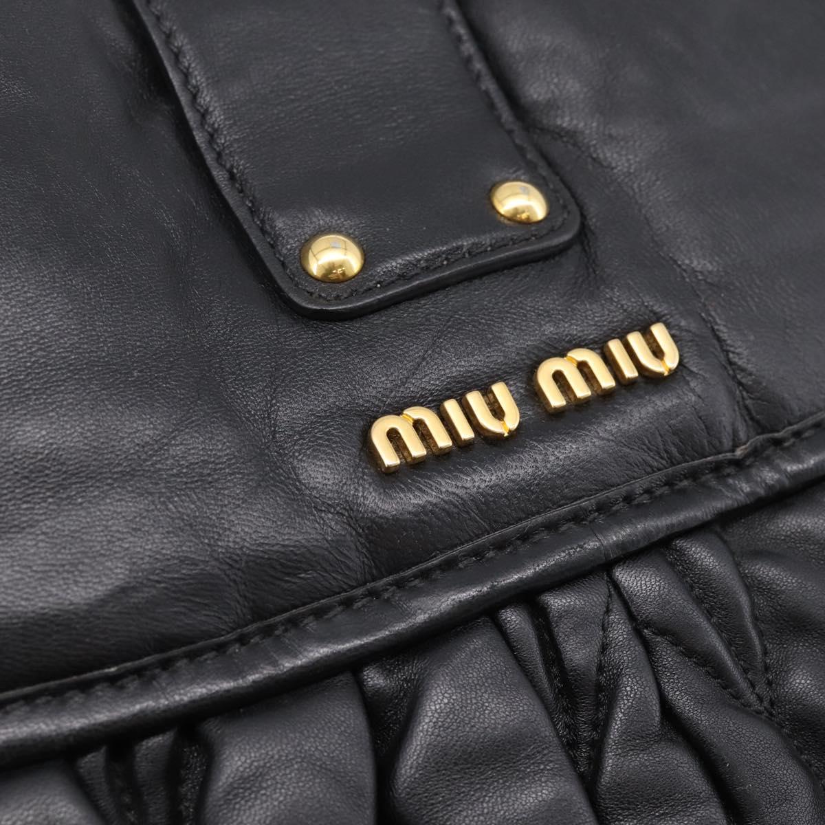 Miu Miu Matelasse Shoulder Bag Leather 2way Black Gold Auth 202894V