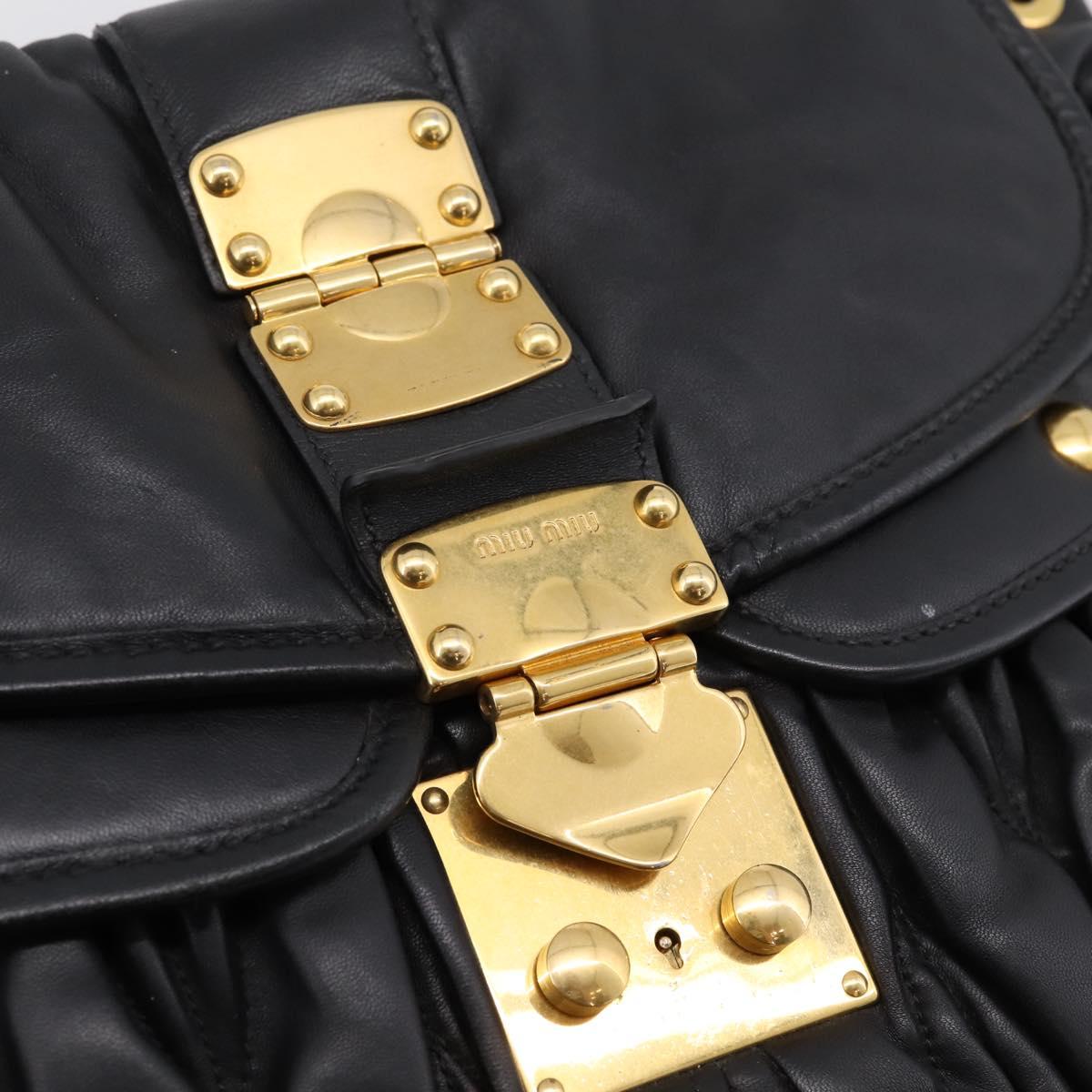 Miu Miu Matelasse Shoulder Bag Leather 2way Black Gold Auth 202894V