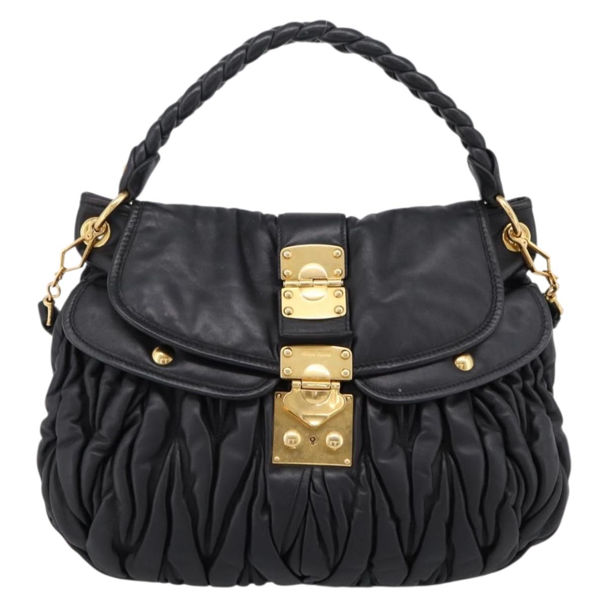 Miu Miu Matelasse Shoulder Bag Leather 2way Black Gold Auth 202894V