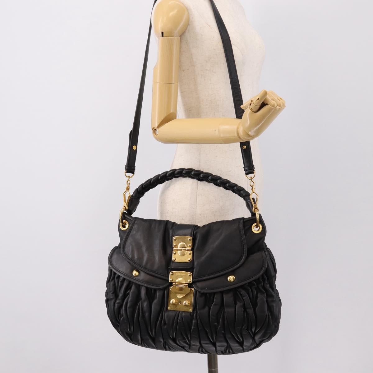 Miu Miu Matelasse Shoulder Bag Leather 2way Black Gold Auth 202894V