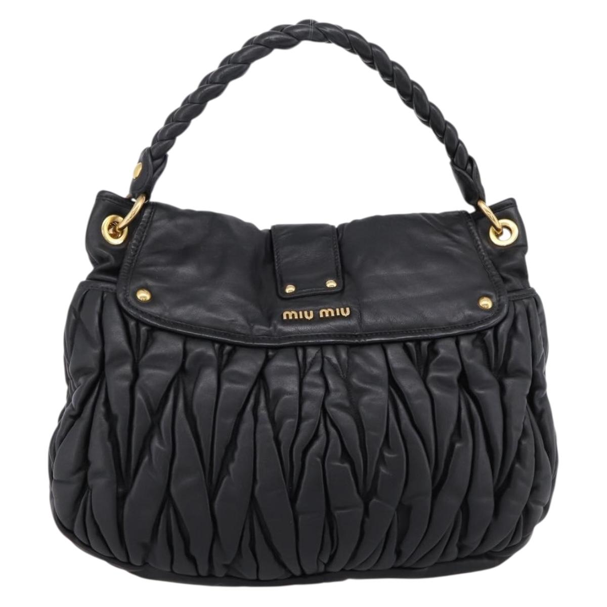 Miu Miu Matelasse Shoulder Bag Leather 2way Black Gold Auth 202894V
