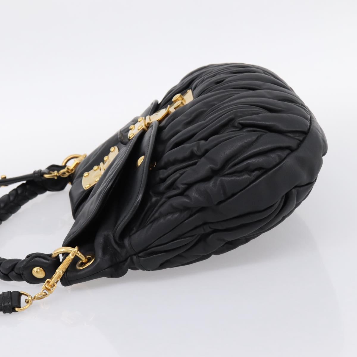 Miu Miu Matelasse Shoulder Bag Leather 2way Black Gold Auth 202894V