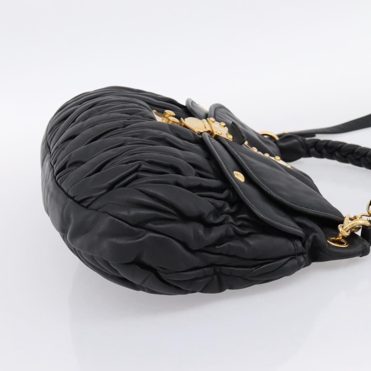 Miu Miu Matelasse Shoulder Bag Leather 2way Black Gold Auth 202894V