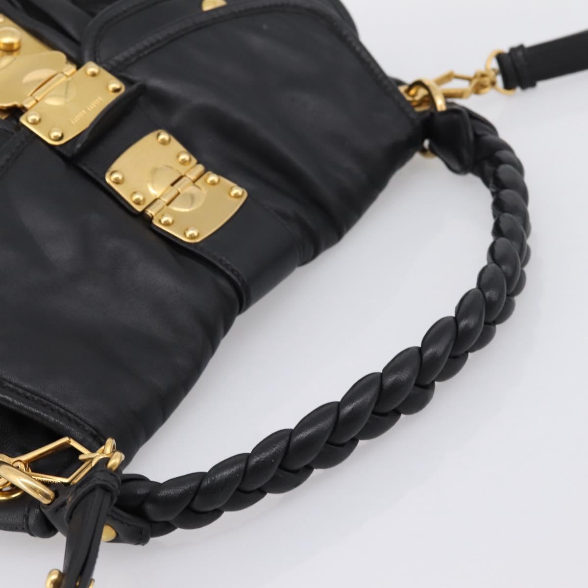 Miu Miu Matelasse Shoulder Bag Leather 2way Black Gold Auth 202894V
