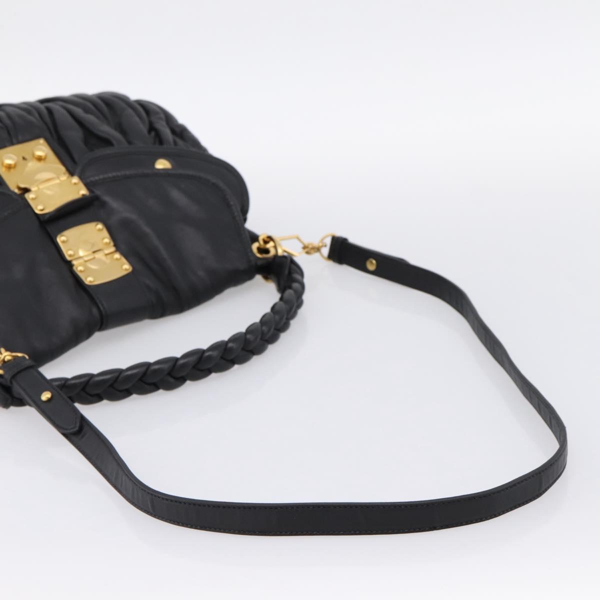 Miu Miu Matelasse Shoulder Bag Leather 2way Black Gold Auth 202894V