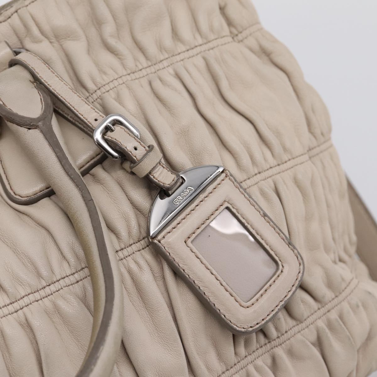 PRADA Gathered Hand Bag Leather 2way Ivory Silver Auth 202895A