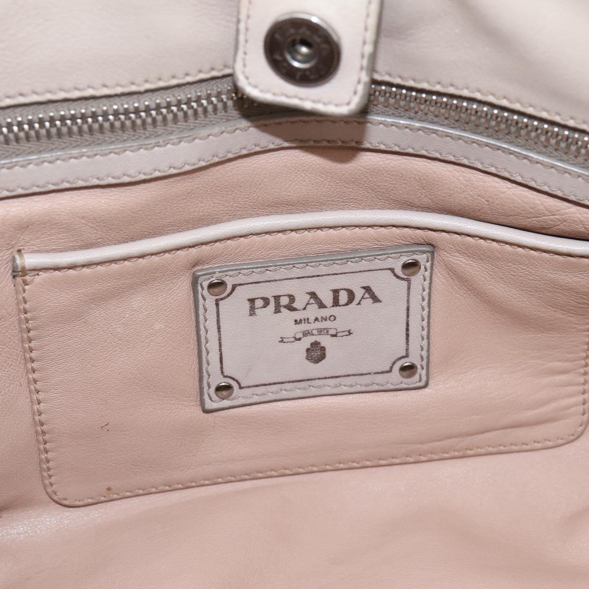 PRADA Gathered Hand Bag Leather 2way Ivory Silver Auth 202895A