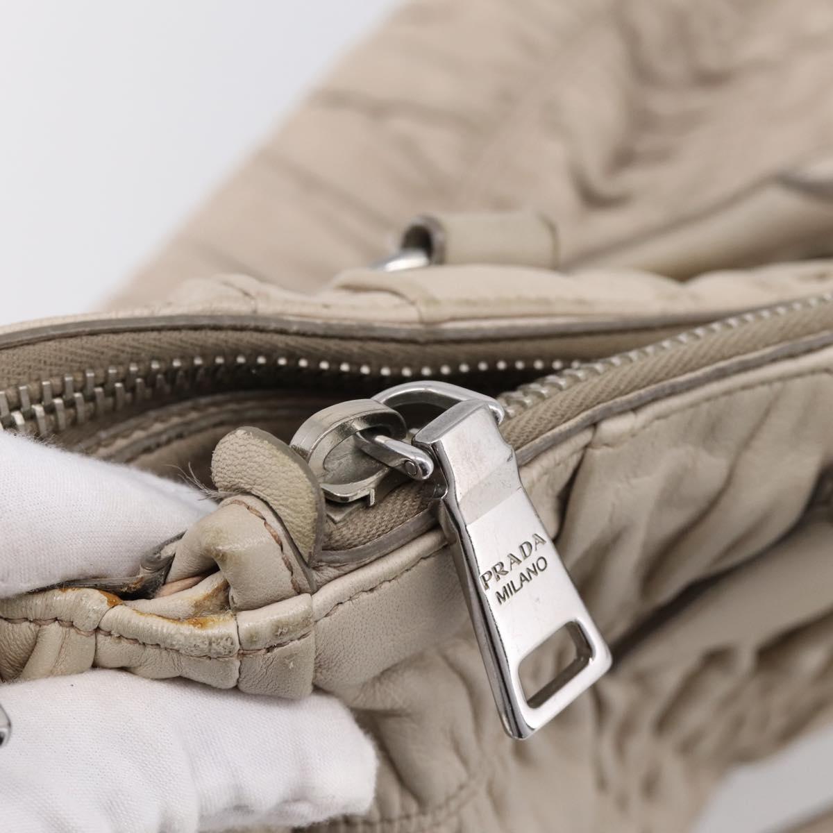 PRADA Gathered Hand Bag Leather 2way Ivory Silver Auth 202895A