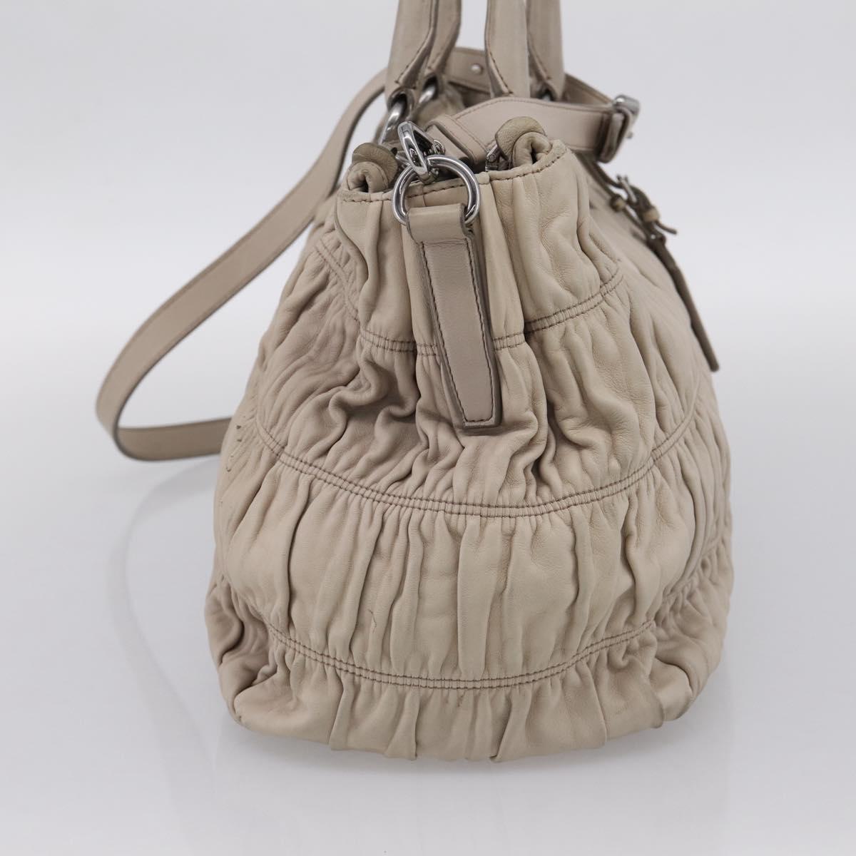 PRADA Gathered Hand Bag Leather 2way Ivory Silver Auth 202895A