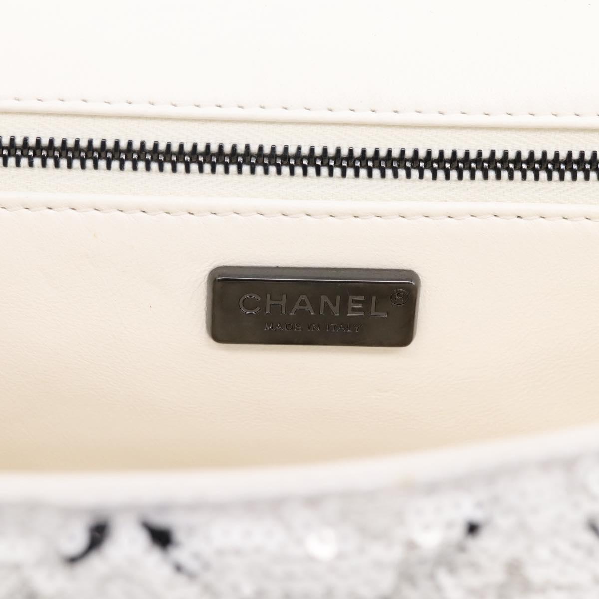 CHANEL Chain Matelasse 25 Shoulder Bag Sequin White CC Auth 202896SM