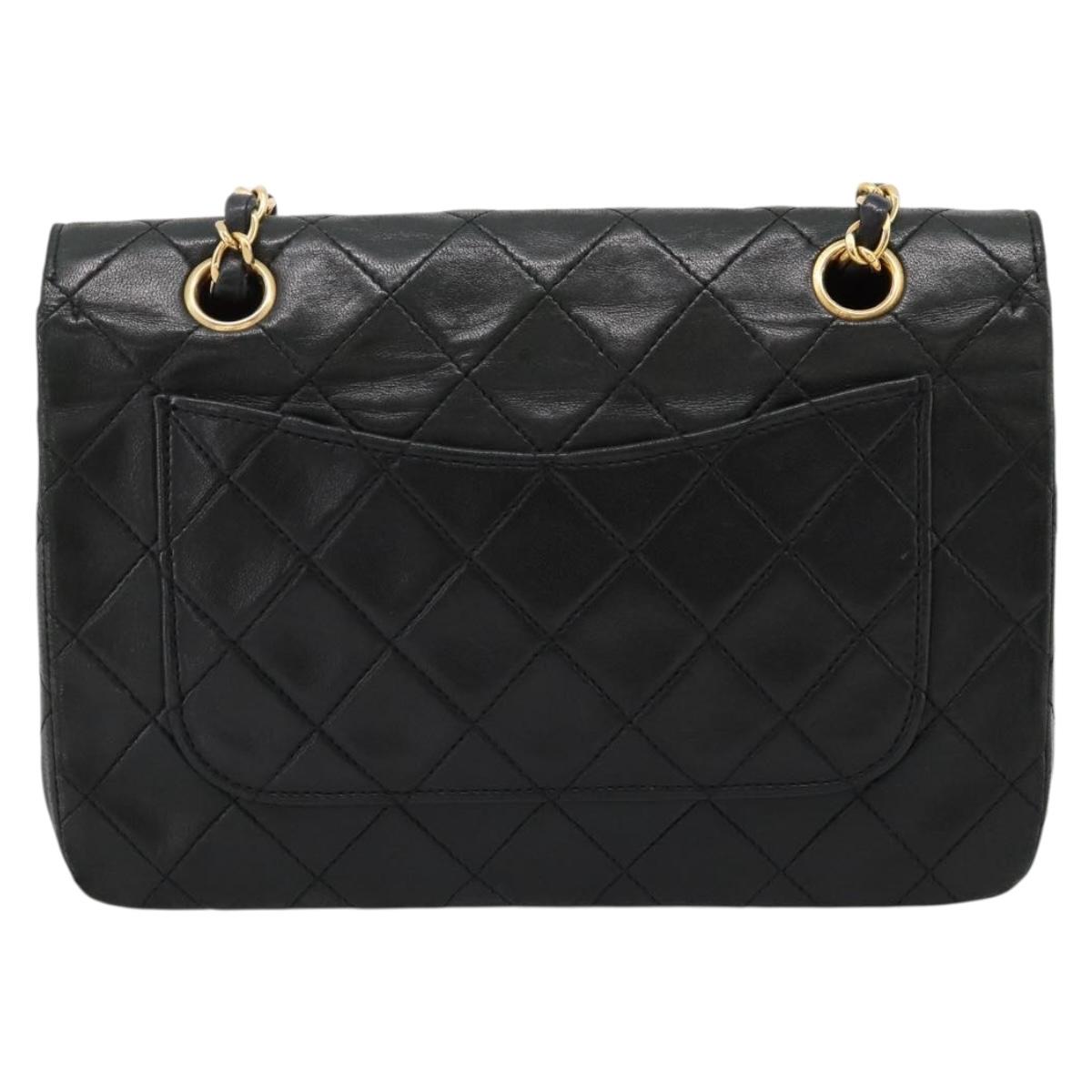 CHANEL Matelasse Chain Shoulder Bag Lamb Skin Black Gold CC Auth 202897V
