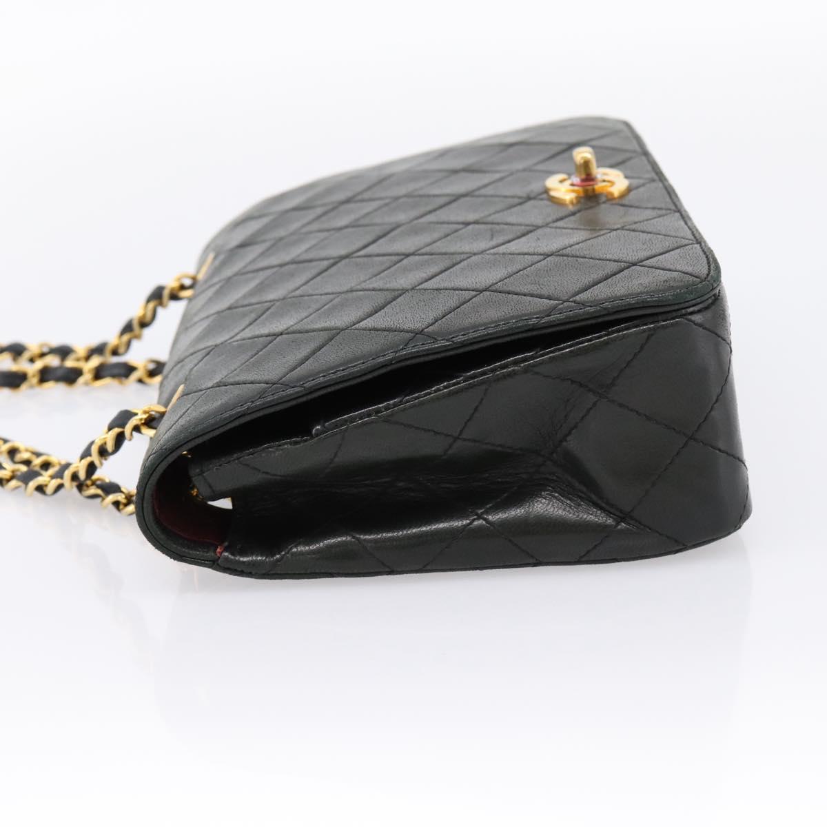 CHANEL Matelasse Chain Shoulder Bag Lamb Skin Black Gold CC Auth 202897V