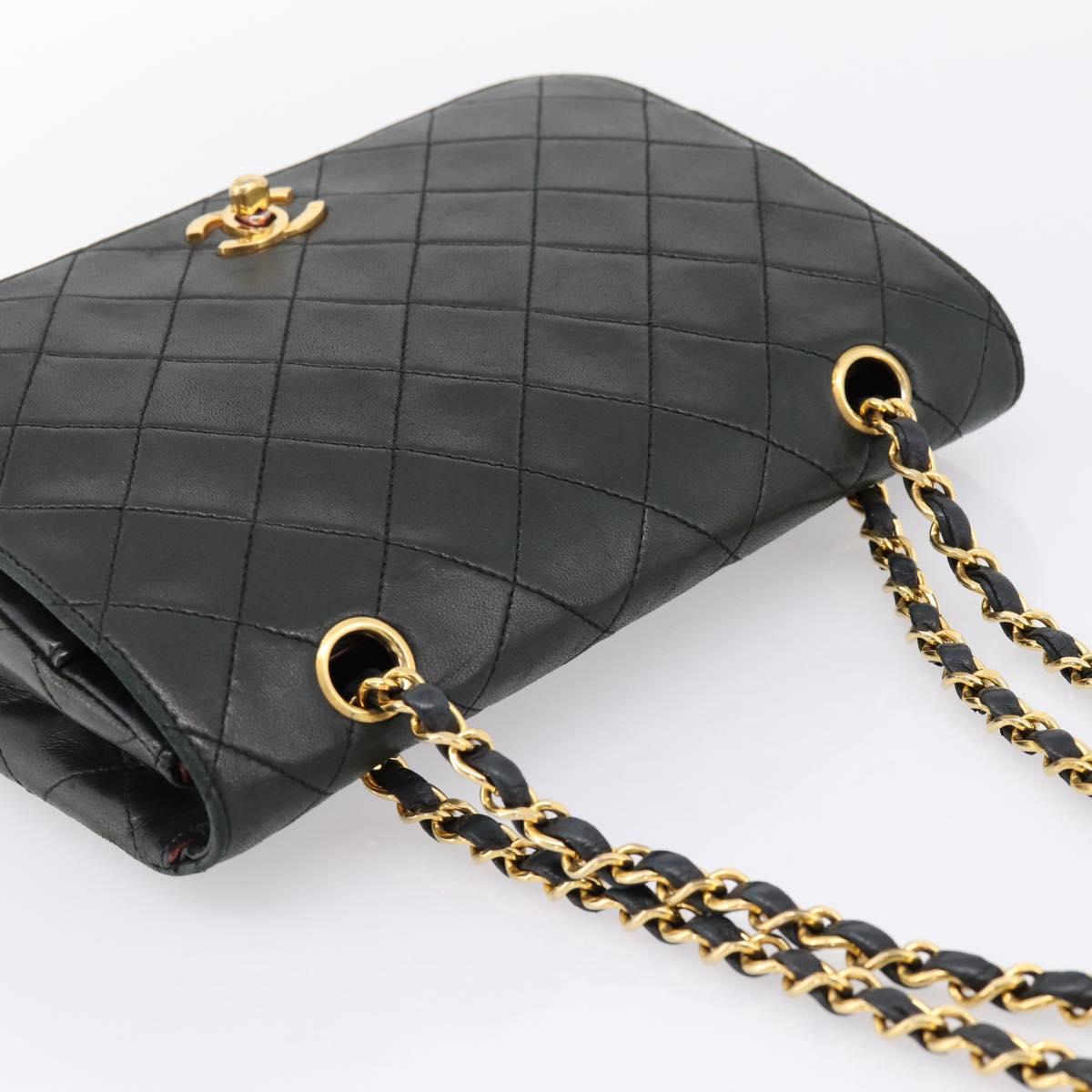 CHANEL Matelasse Chain Shoulder Bag Lamb Skin Black Gold CC Auth 202897V
