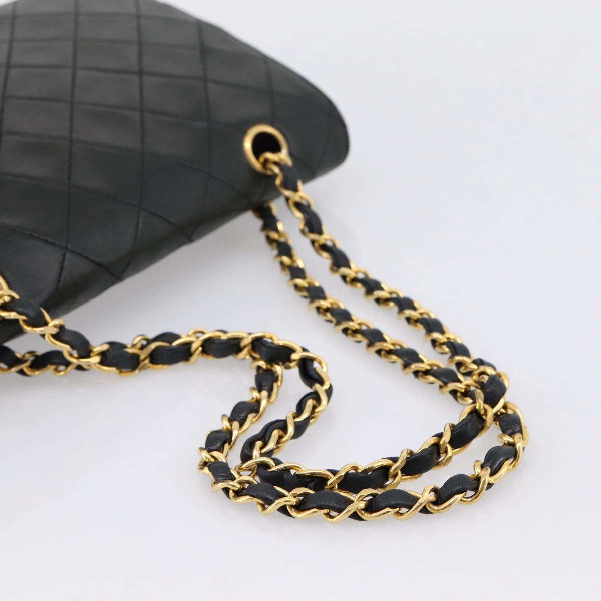 CHANEL Matelasse Chain Shoulder Bag Lamb Skin Black Gold CC Auth 202897V