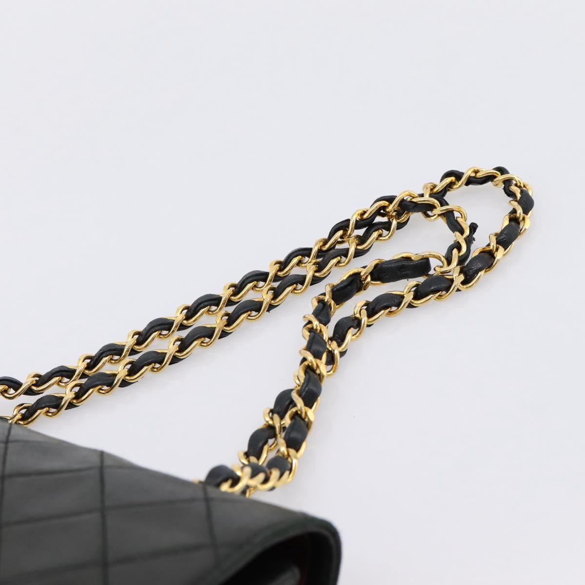 CHANEL Matelasse Chain Shoulder Bag Lamb Skin Black Gold CC Auth 202897V