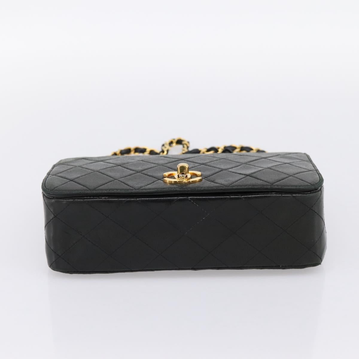 CHANEL Matelasse Chain Shoulder Bag Lamb Skin Black Gold CC Auth 202897V