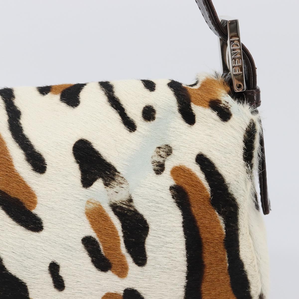 FENDI Mamma Baguette Shoulder Bag Harako leather Beige Silver Auth 202898SAM