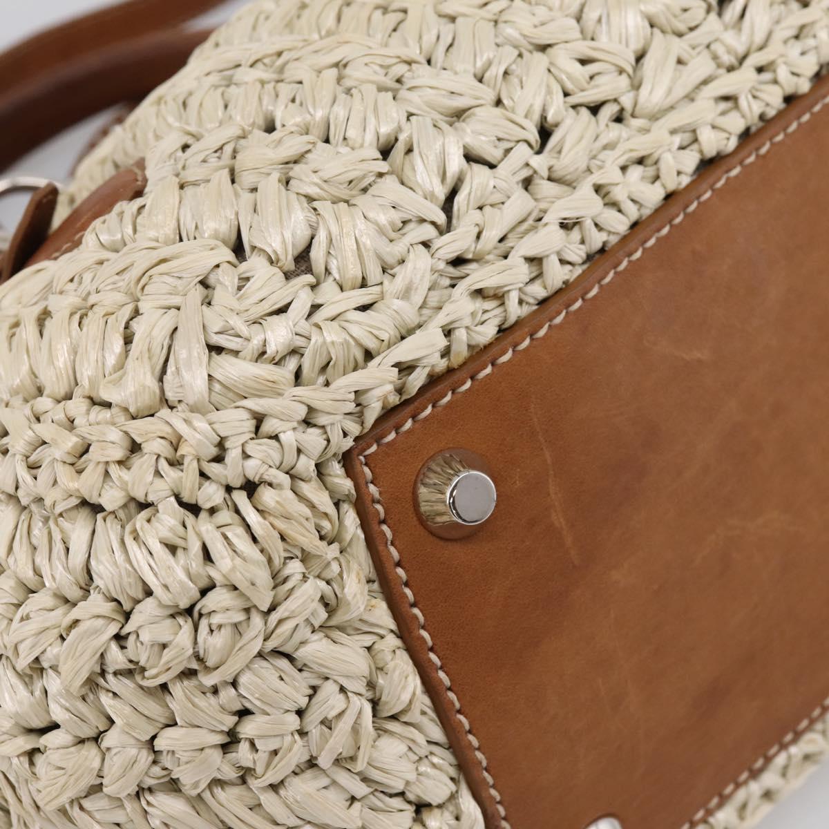 Miu Miu Hand Bag Raffia 2way Beige Silver Auth 202901V