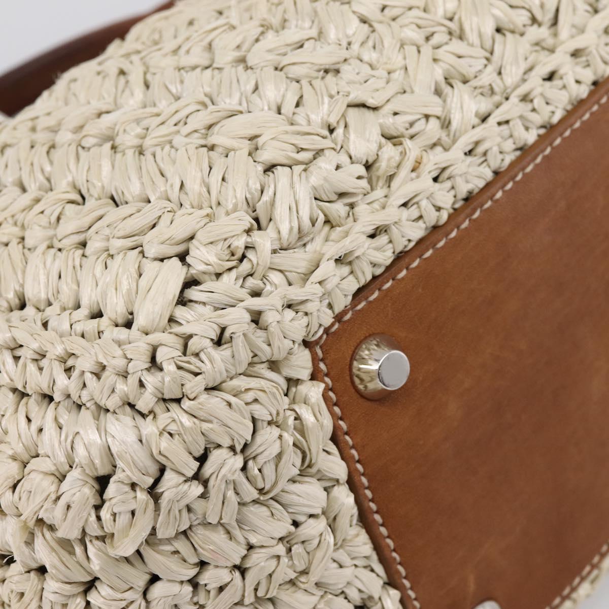 Miu Miu Hand Bag Raffia 2way Beige Silver Auth 202901V