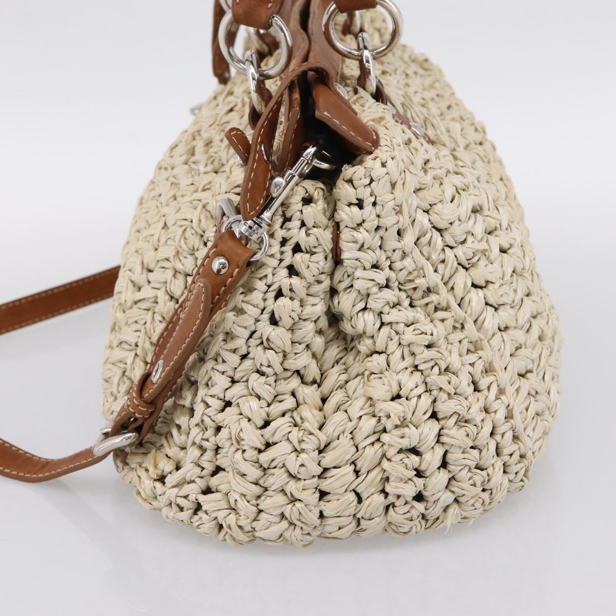 Miu Miu Hand Bag Raffia 2way Beige Silver Auth 202901V