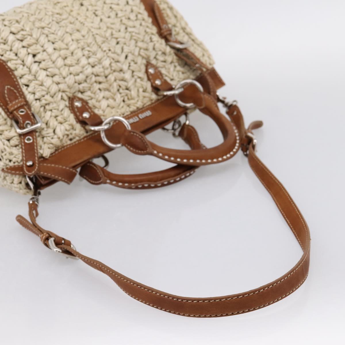 Miu Miu Hand Bag Raffia 2way Beige Silver Auth 202901V