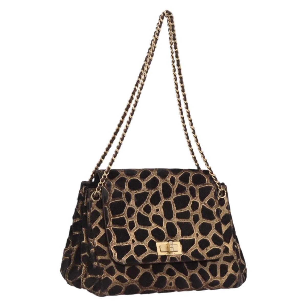 CHANEL 2.55 Chain Shoulder Bag Harako leather Brown Gold CC Auth 202903SAV