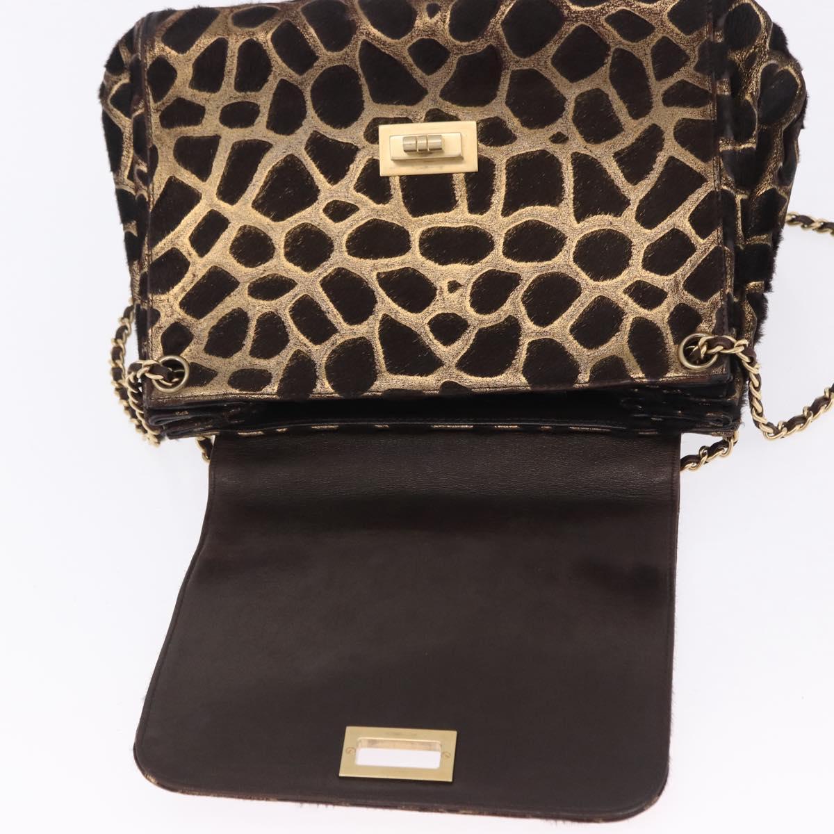 CHANEL 2.55 Chain Shoulder Bag Harako leather Brown Gold CC Auth 202903SAV