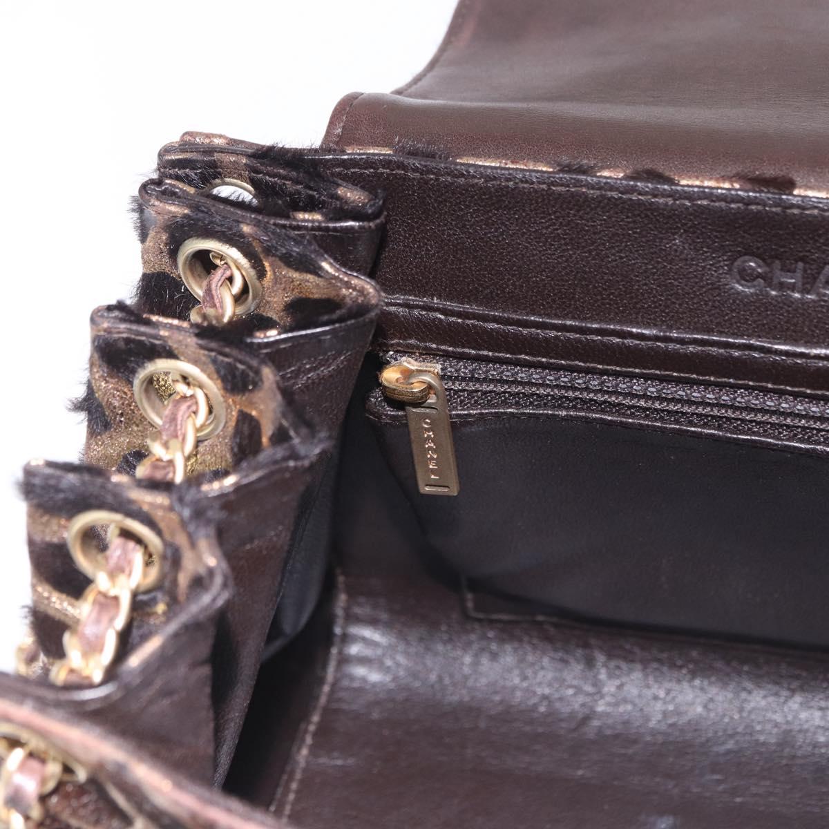 CHANEL 2.55 Chain Shoulder Bag Harako leather Brown Gold CC Auth 202903SAV