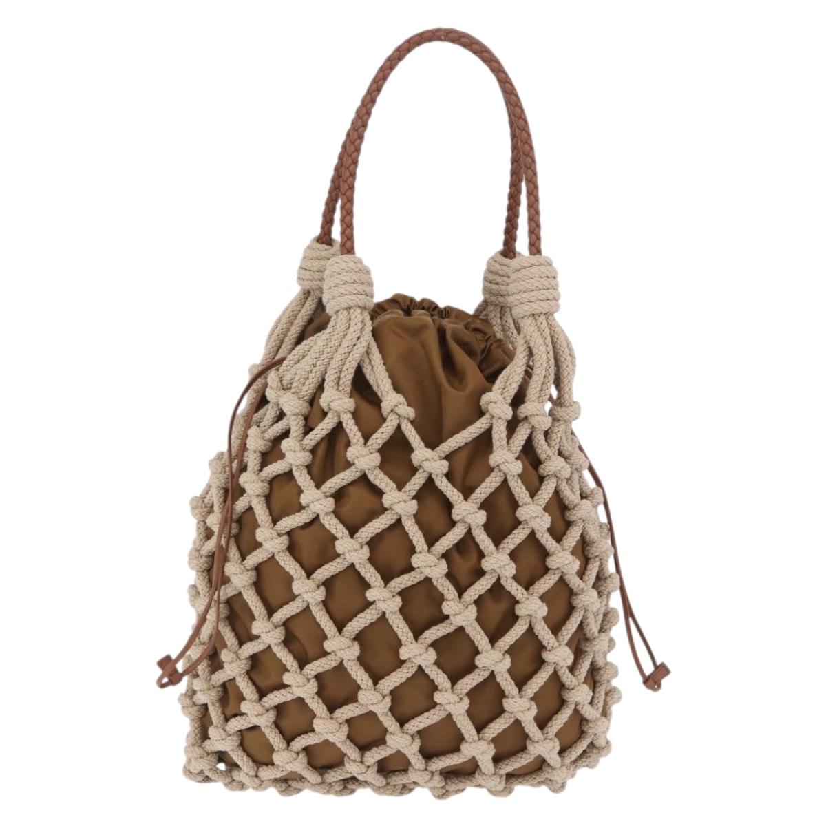 PRADA Tote Bag Knitted Fabrics Beige Silver Auth 202904SAM