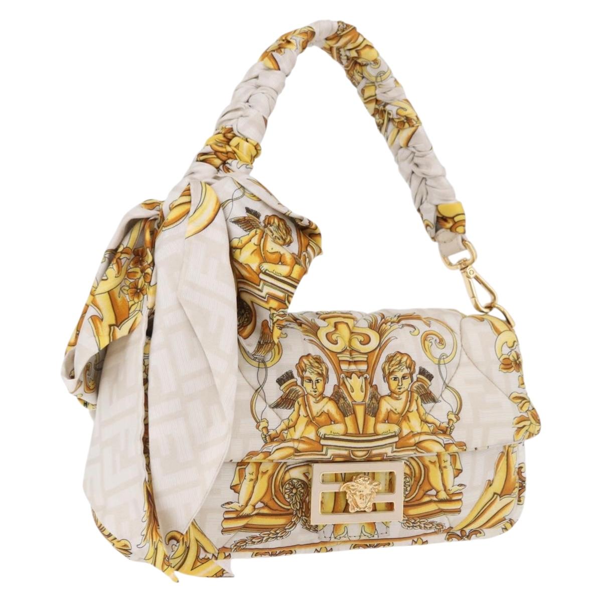 FENDI Zucca Canvas Mamma Baguette Bag Nylon FENDACE Beige Gold Auth 202905SAM