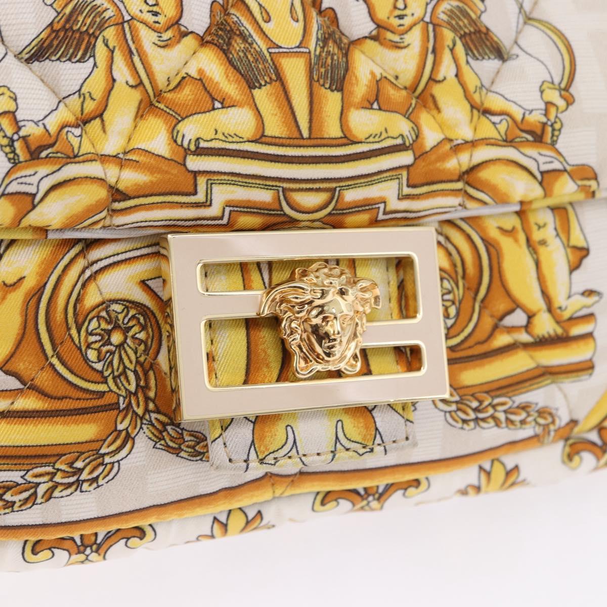 FENDI Zucca Canvas Mamma Baguette Bag Nylon FENDACE Beige Gold Auth 202905SAM